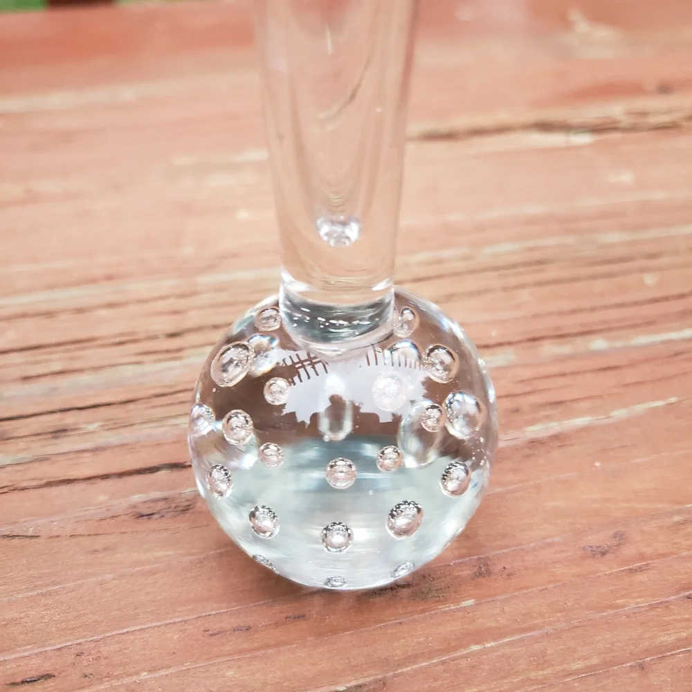 VTG SMALL Clear Glass Bud or Flower Vase W/ Bubble Filled Ball Base - 5.5